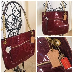 Coach Patent Leather Slim Tote Handbag Crimson Red